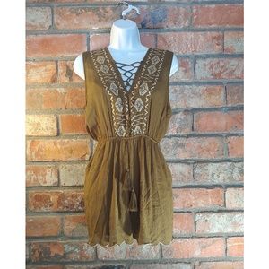 Love Tree Romper V Neck Lace Up Crepe Bohemian